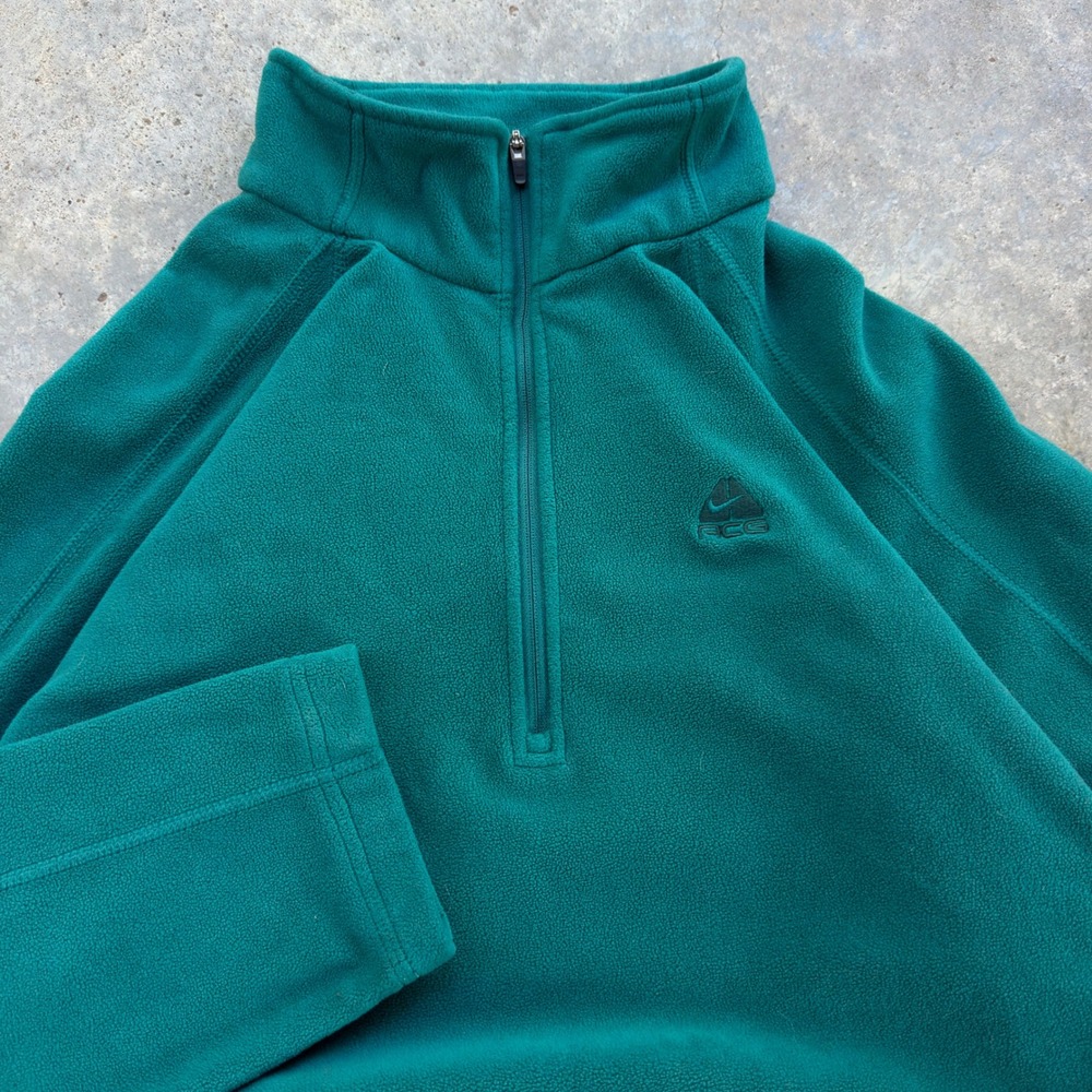 Vintage Y2K Nike ACG Fleece Quarter Zip Gorpcore Workwear Teal Green Large (b2)